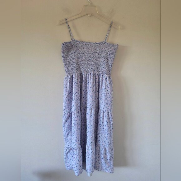 HEARTLOOM | Smocked Dress Tiered Skirt Floral Blue Spaghetti Straps Sz L - Picture 2 of 6